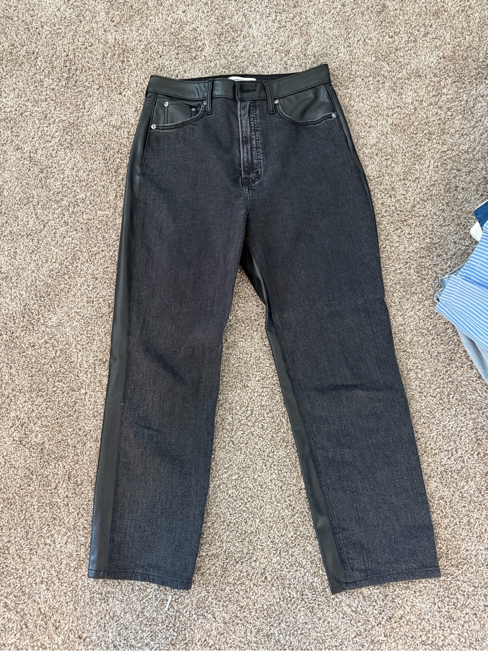 Abercrombie & Fitch Black Faux Leather Trim Ankle Straight Jeans